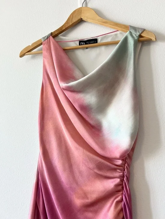 Zara Tie Dye Print Midi Dress – Blue & Pink, Size Small - Picture 4 of 6